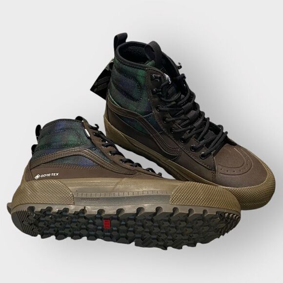 Vans Sk8-Hi Gore-Tex MTE-3 Brown Green Plaid Hiking Shoes Boots Mens size 8 New - Picture 11 of 12